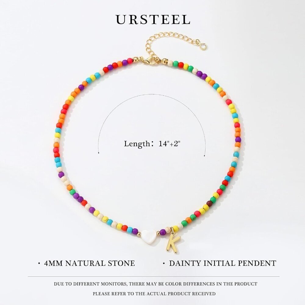 Colorful Initial Cute Necklaces for Girls - Trendy Beaded Choker Necklace for Wo - Picture 6 of 7